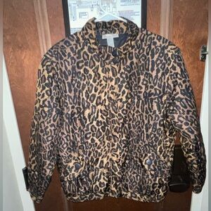 Vintage Anna And Frank Leopard Print Puffer Jacket 100% Silk Size Medium
